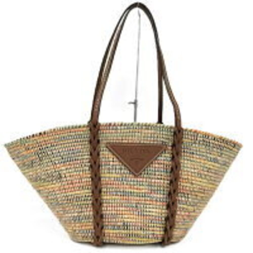 PRADA Straw Tan Tote Bag Multicolor